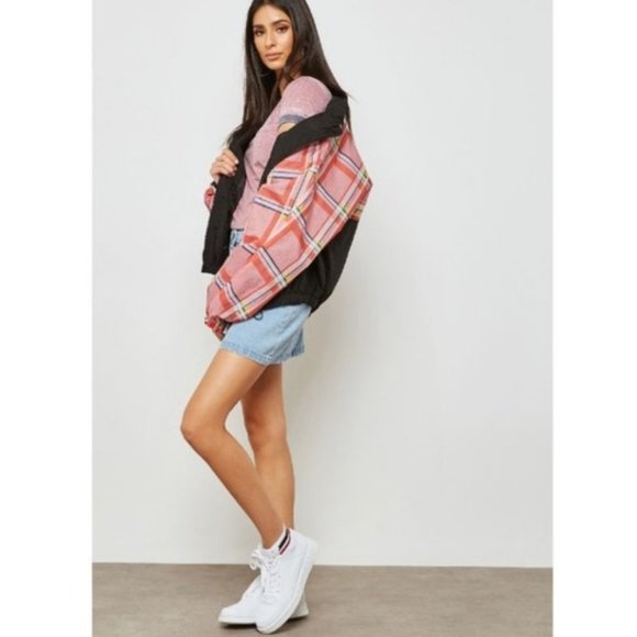 Topshop Plaid Colorblock Windbreaker Size 12 - Picture 2 of 14